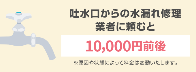 蛇口からの水漏れの原因がコマパッキンの劣化だった場合、業者に頼むと10,000円前後で修理をしてくれます。