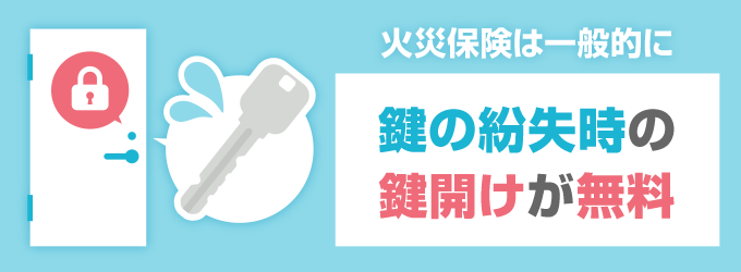 一般的に火災保険の鍵トラブル対応は鍵の紛失時の鍵開けを無料対応している場合が多いようです。