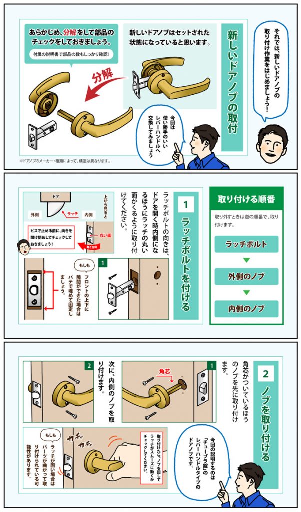 ドアノブ交換を自分でする方法 外し方 取り付け ドアノブ種類