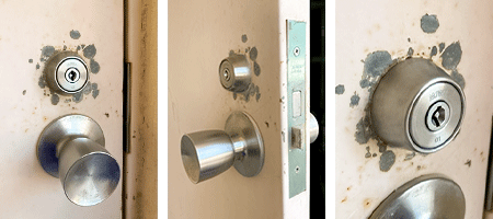 滋賀県湖南市　ポンプ室ドアの解錠、鍵穴の異物除去