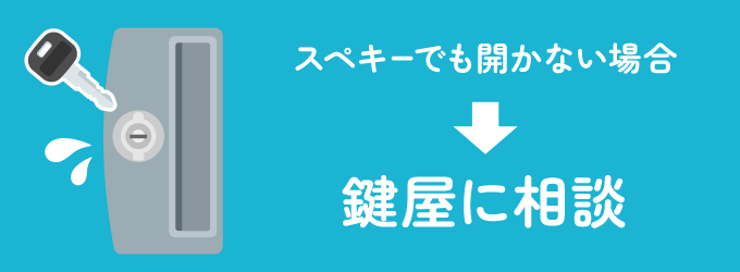 スペキーを使っても鍵が開かない場合は、鍵が内部で壊れている可能性があります。 鍵屋に鍵開け・修理・交換をご相談ください。