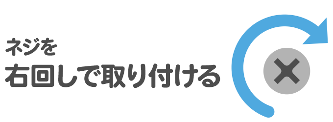 室内側のドアノブのネジを右に回して取り付ける