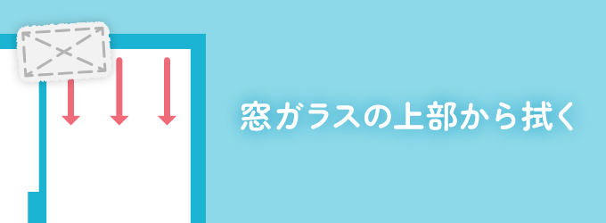 窓ガラスの上部から拭いていく