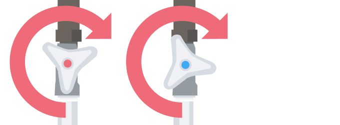 お湯・水両方の止水栓を、回らなくなるまで、右に回す